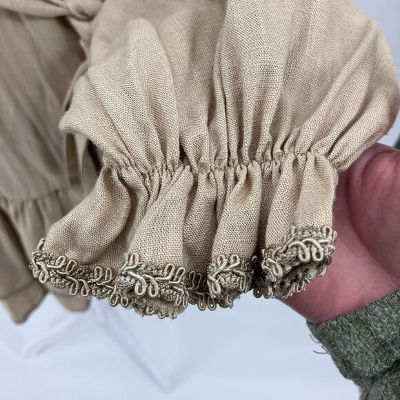 Menti Neutral Linen Blend Wrap Dress sz S Made in Greece Balloon Sleeves Ruffles - Picture 4 of 14